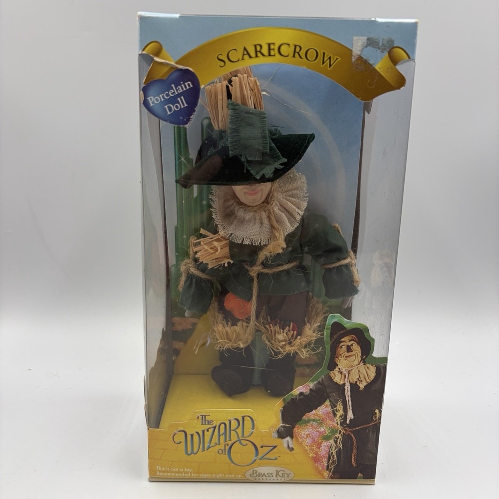 Vtg The Wizard of Oz Porcelain Doll 8" SCARECROW Brass Key Keepsakes 2005 NRFB